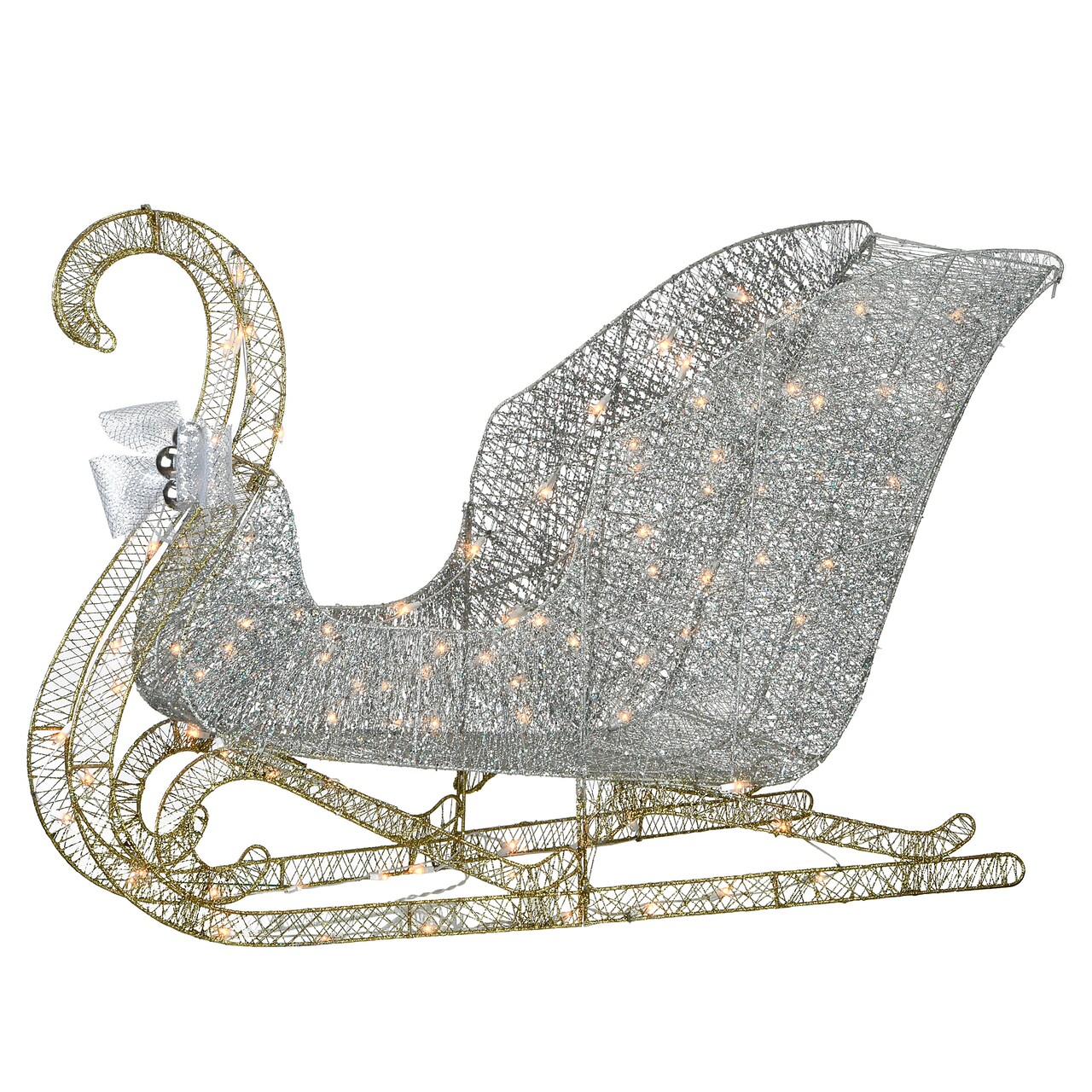 National Tree Company Pre-Lit Silver Santa Sleigh, Cool White LED Lights, 48 inch, Indoor or Outdoor Use.